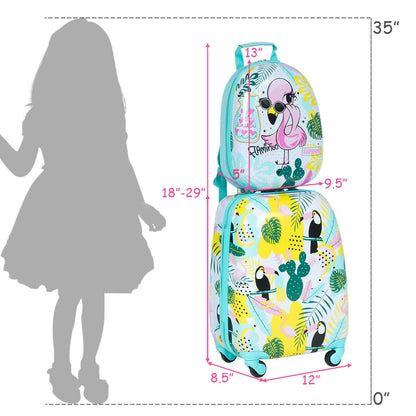 2 Pieces Kid&amp;#39;s Luggage Set 12-inch Backpack and 16-inch Rolling Suitcase Travel