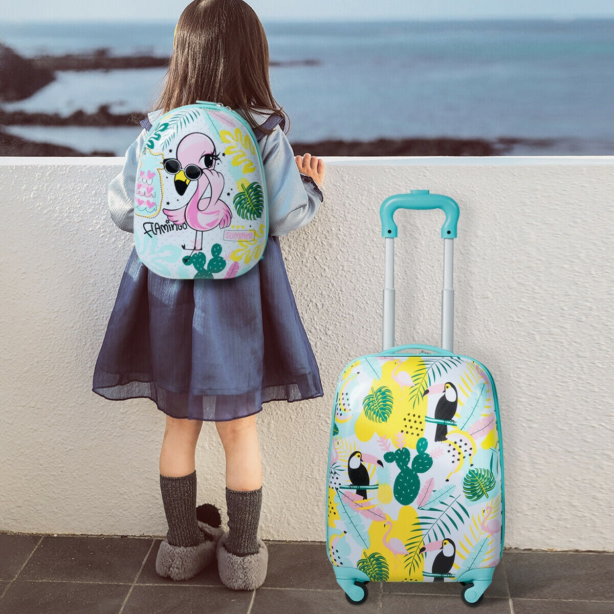 2 Pieces Kid&amp;#39;s Luggage Set 12-inch Backpack and 16-inch Rolling Suitcase Travel Kids Crystal