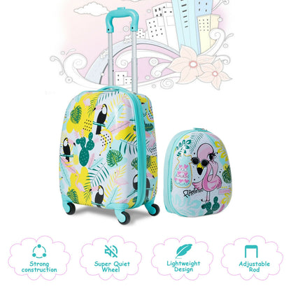 2 Pieces Kid&amp;#39;s Luggage Set 12-inch Backpack and 16-inch Rolling Suitcase Travel