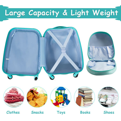 2 Pieces Kid&amp;#39;s Luggage Set 12-inch Backpack and 16-inch Rolling Suitcase Travel