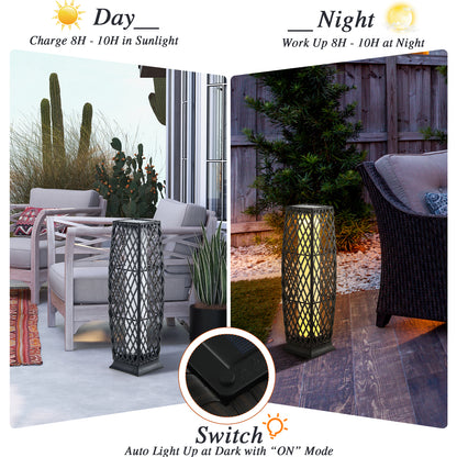 2 Pieces Solar-Powered Diamond Wicker Floor Lamps with Auto LED Light-Brown
