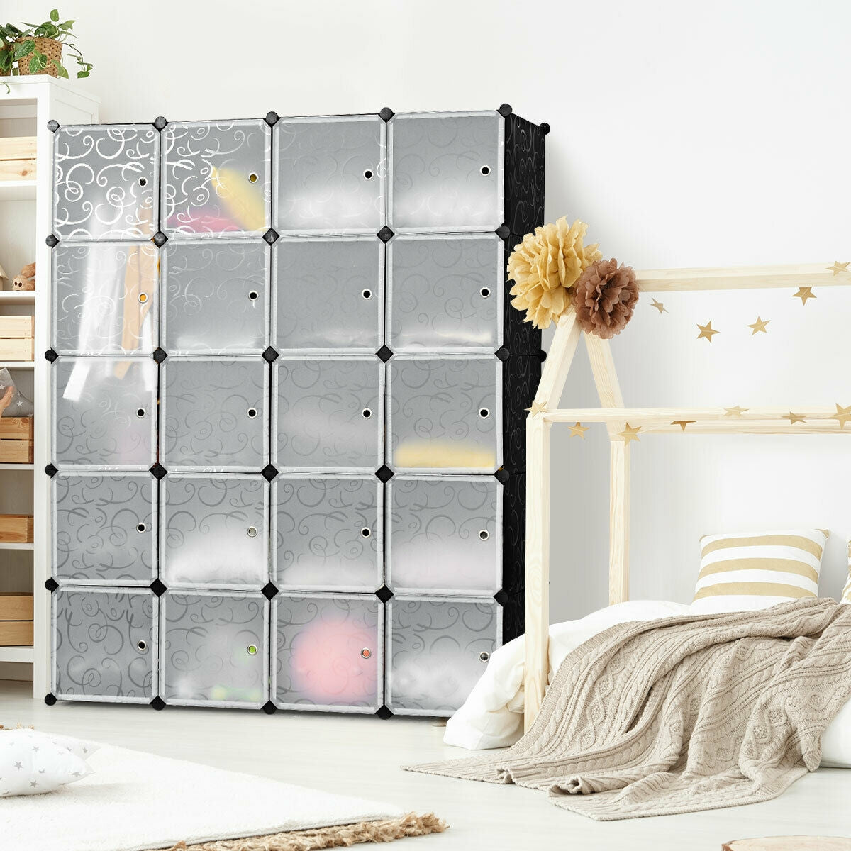 20-Cube DIY Plastic Cube Storage Organizer with Doors Kids Crystal