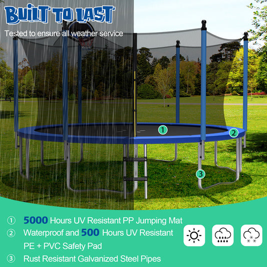 Outdoor Recreational Trampoline with Ladder and Enclosure Net-12 ft Kids Crystal