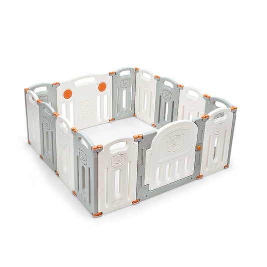 Foldable Baby Playpen 14 Panel Activity Center Safety Play Yard-Beige Kids Crystal