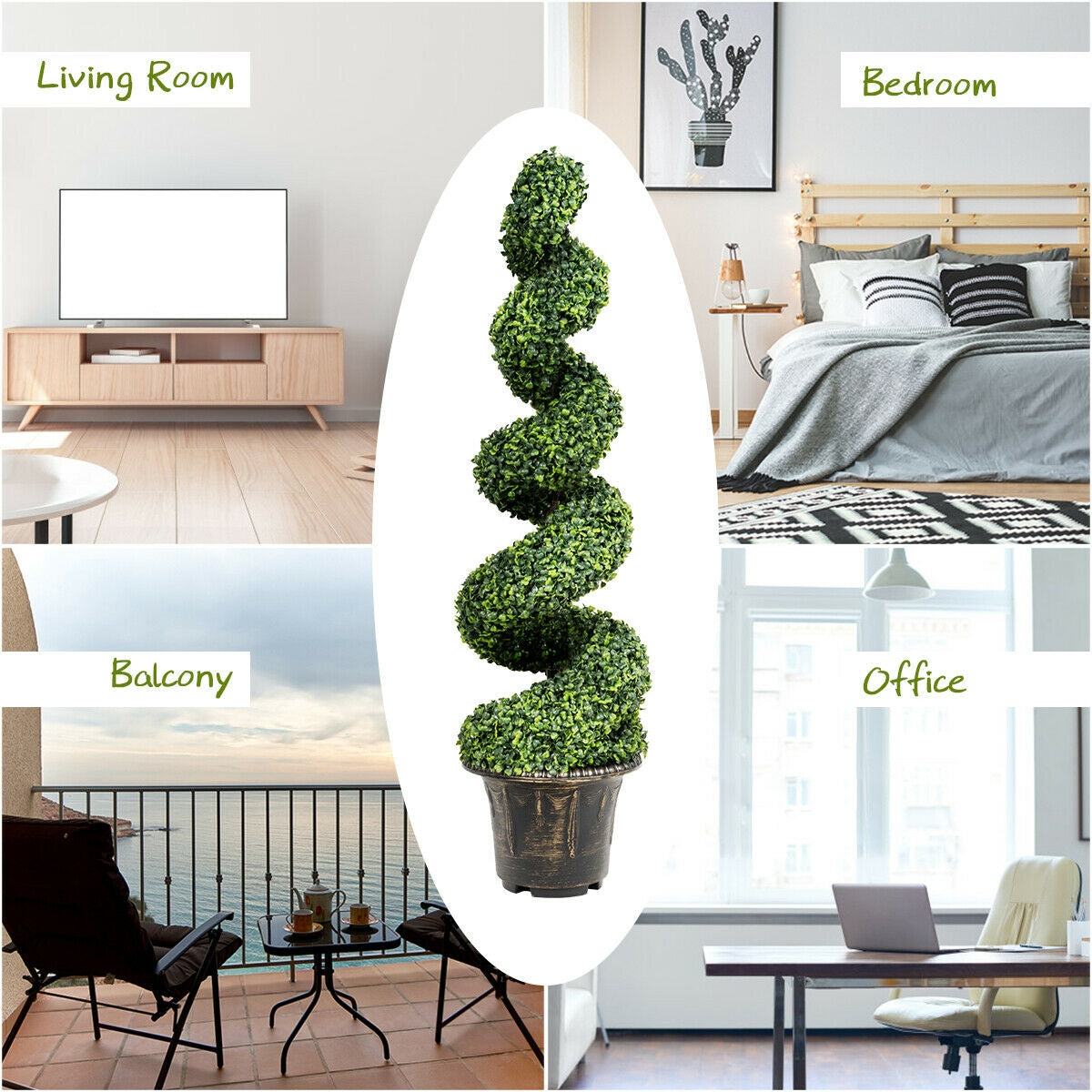 4 Feet Artificial Boxwood Spiral Green Leaves Tree Kids Crystal