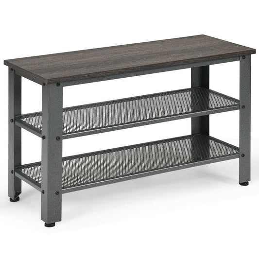 3-Tier Shoe Rack Industrial Shoe Bench with Storage Shelves-Black Kids Crystal