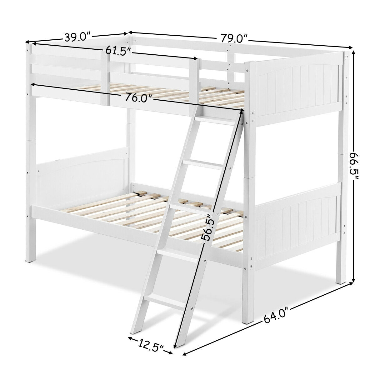 Twin Size Wooden Bunk Beds Convertible 2 Individual Beds-White Kids Crystal