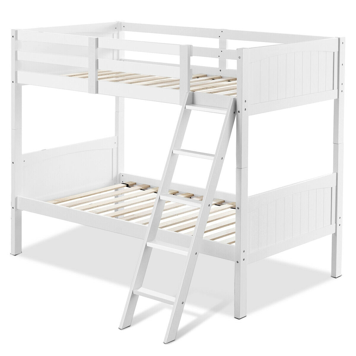 Twin Size Wooden Bunk Beds Convertible 2 Individual Beds-White Kids Crystal