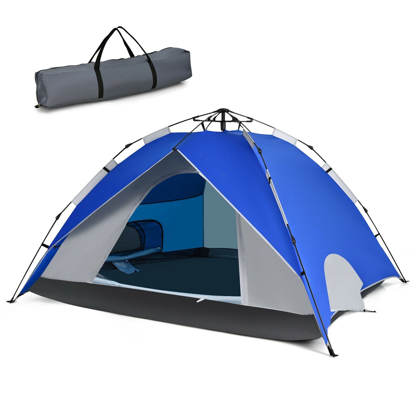 2-in-1 4 Person Instant Pop-up Waterproof Camping Tent-Blue Kids Crystal