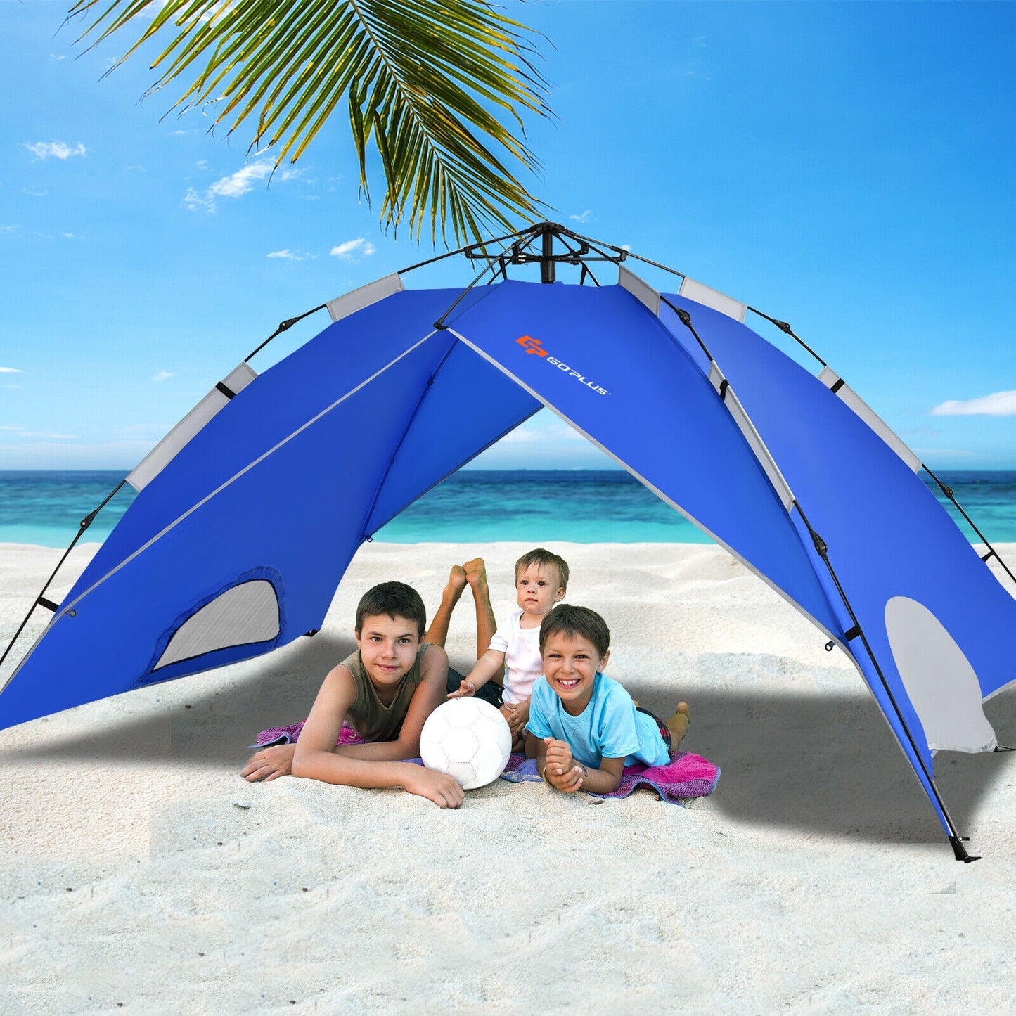 2-in-1 4 Person Instant Pop-up Waterproof Camping Tent-Blue Kids Crystal