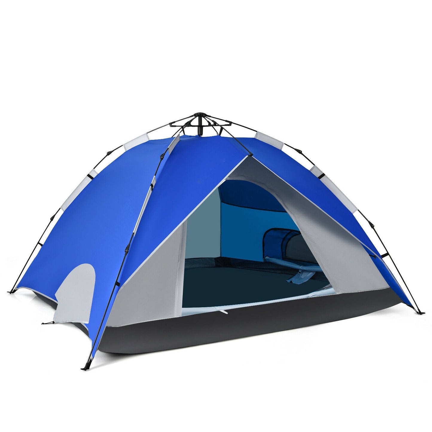2-in-1 4 Person Instant Pop-up Waterproof Camping Tent-Blue Kids Crystal