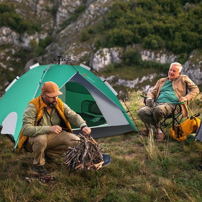 2-in-1 4 Person Instant Pop-up Waterproof Camping Tent-Green