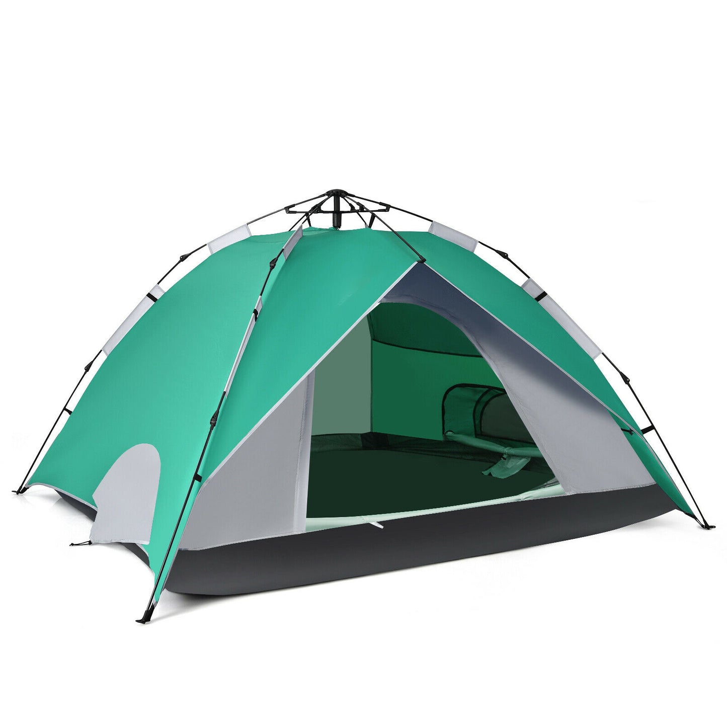 2-in-1 4 Person Instant Pop-up Waterproof Camping Tent-Green Kids Crystal