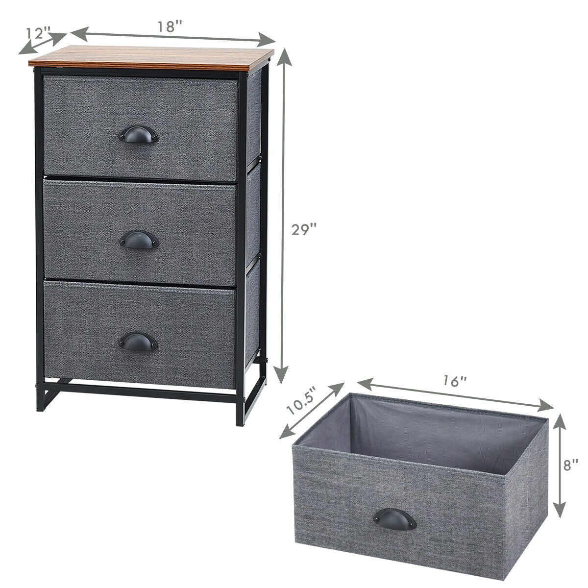 Nightstand Side Table Storage Tower Dresser Chest with 3 Drawers-Black Kids Crystal