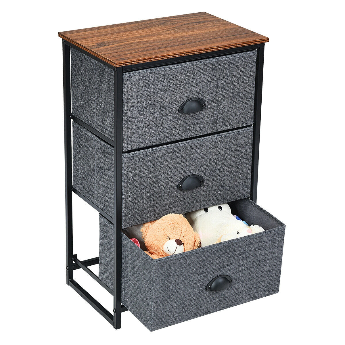 Nightstand Side Table Storage Tower Dresser Chest with 3 Drawers-Black Kids Crystal
