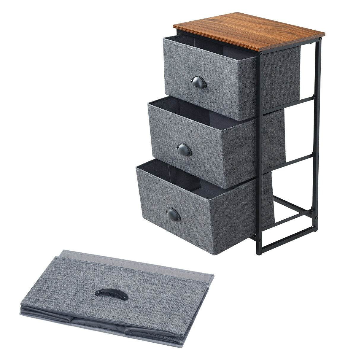 Nightstand Side Table Storage Tower Dresser Chest with 3 Drawers-Black Kids Crystal