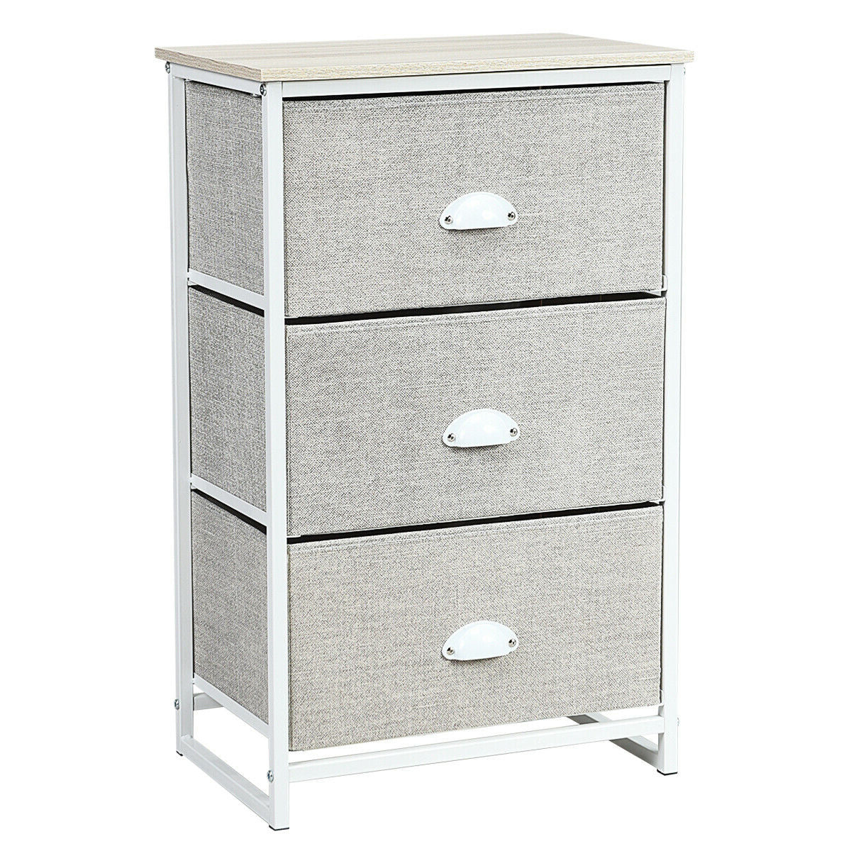 Nightstand Side Table Storage Tower Dresser Chest with 3 Drawers-Gray Kids Crystal