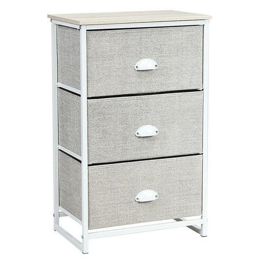 Nightstand Side Table Storage Tower Dresser Chest with 3 Drawers-Gray Kids Crystal
