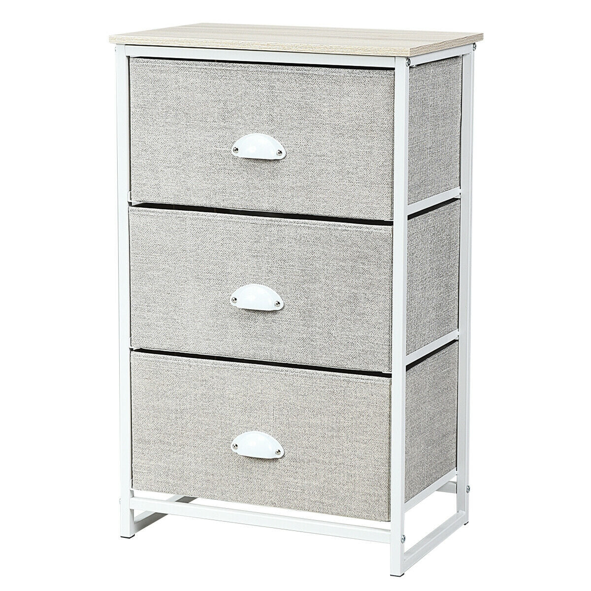 Nightstand Side Table Storage Tower Dresser Chest with 3 Drawers-Gray Kids Crystal