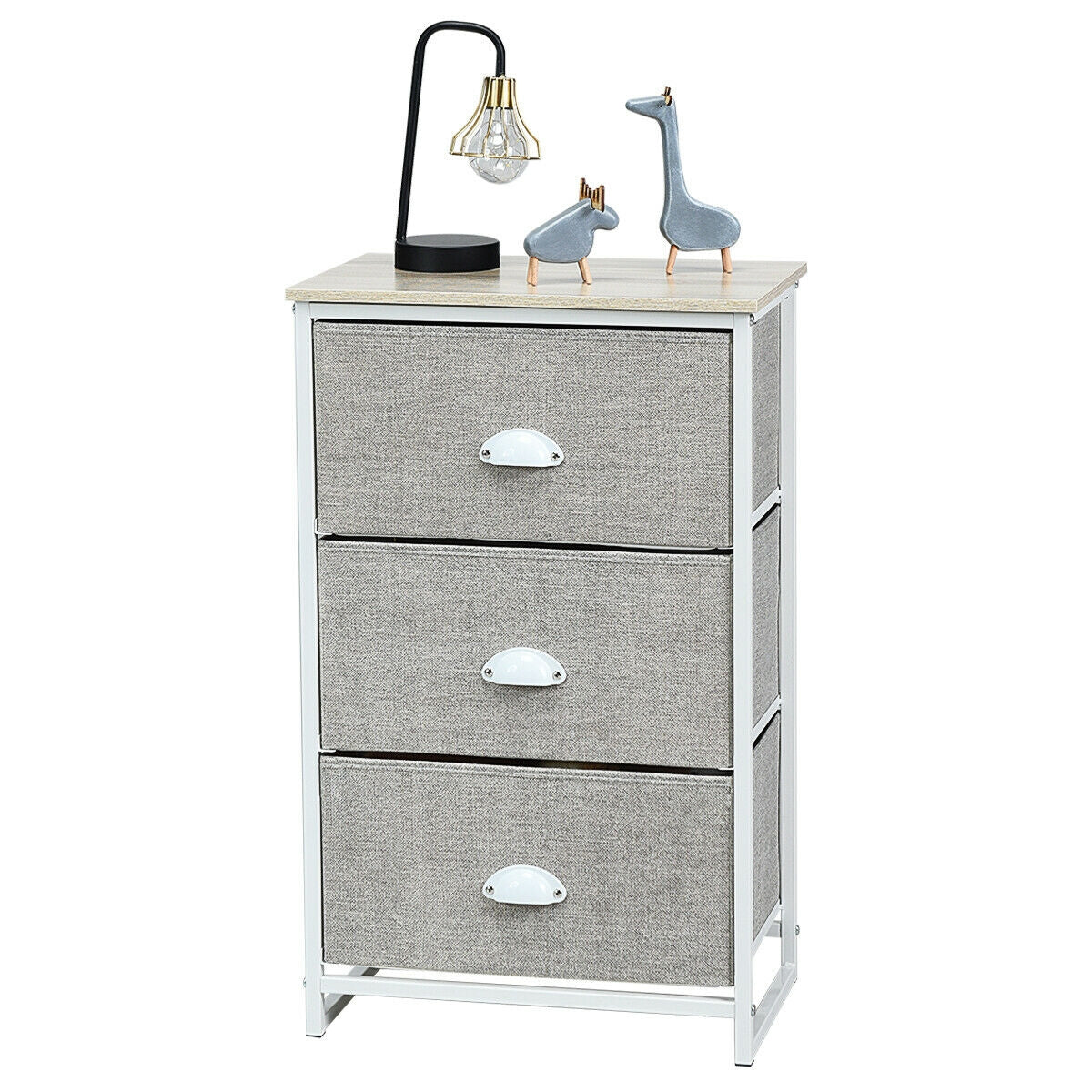 Nightstand Side Table Storage Tower Dresser Chest with 3 Drawers-Gray Kids Crystal