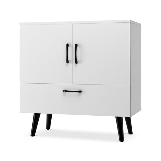 Mid Century Storage Cabinet with 2 Doors and 1 Pull-out Drawer-White Kids Crystal
