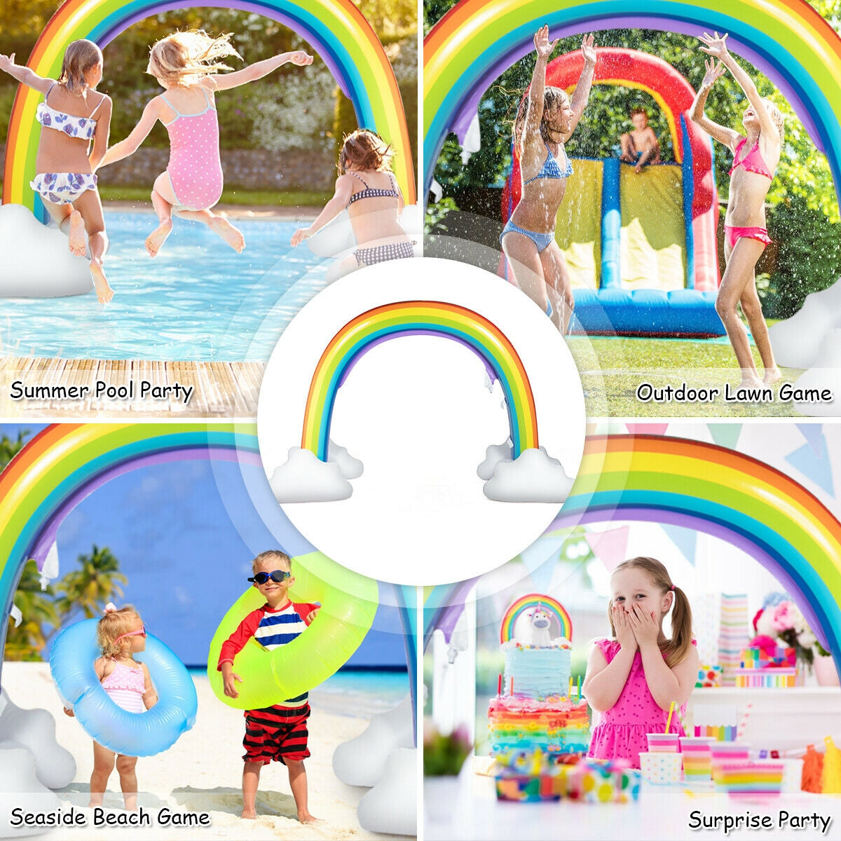 Inflatable Rainbow Sprinkler Backyard Games Outside Water Toy Yard Kids Crystal