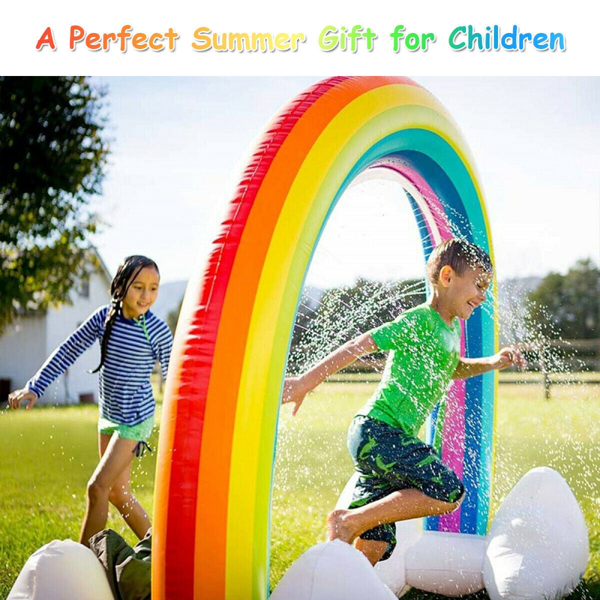 Inflatable Rainbow Sprinkler Backyard Games Outside Water Toy Yard Kids Crystal