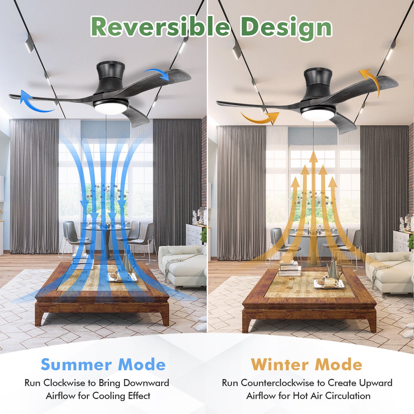 52 Inch Flush Mount Ceiling Fan with LED Light-Black Kids Crystal