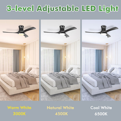 52 Inch Flush Mount Ceiling Fan with LED Light-Black