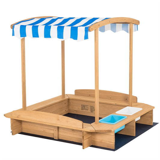 Kids Wooden Sandbox with Striped Canopy Kids Crystal