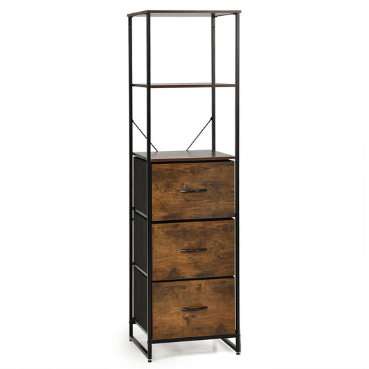 Freestanding Vertical 3 Drawer Dresser with 3 Shelves-Rustic Brown Kids Crystal
