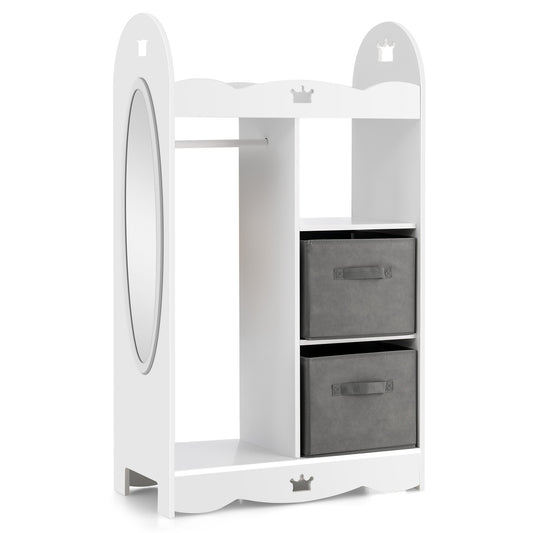 Kids Dress up Storage Costume Closet with Mirror and Toy Bins-White Kids Crystal