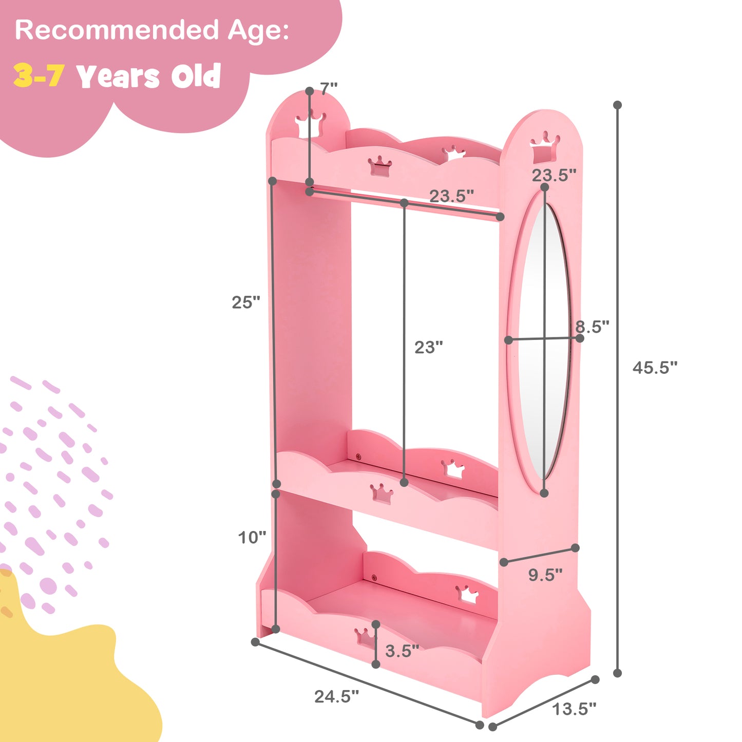 Kids Pretend Costume Closet with Mirror-Pink Kids Crystal