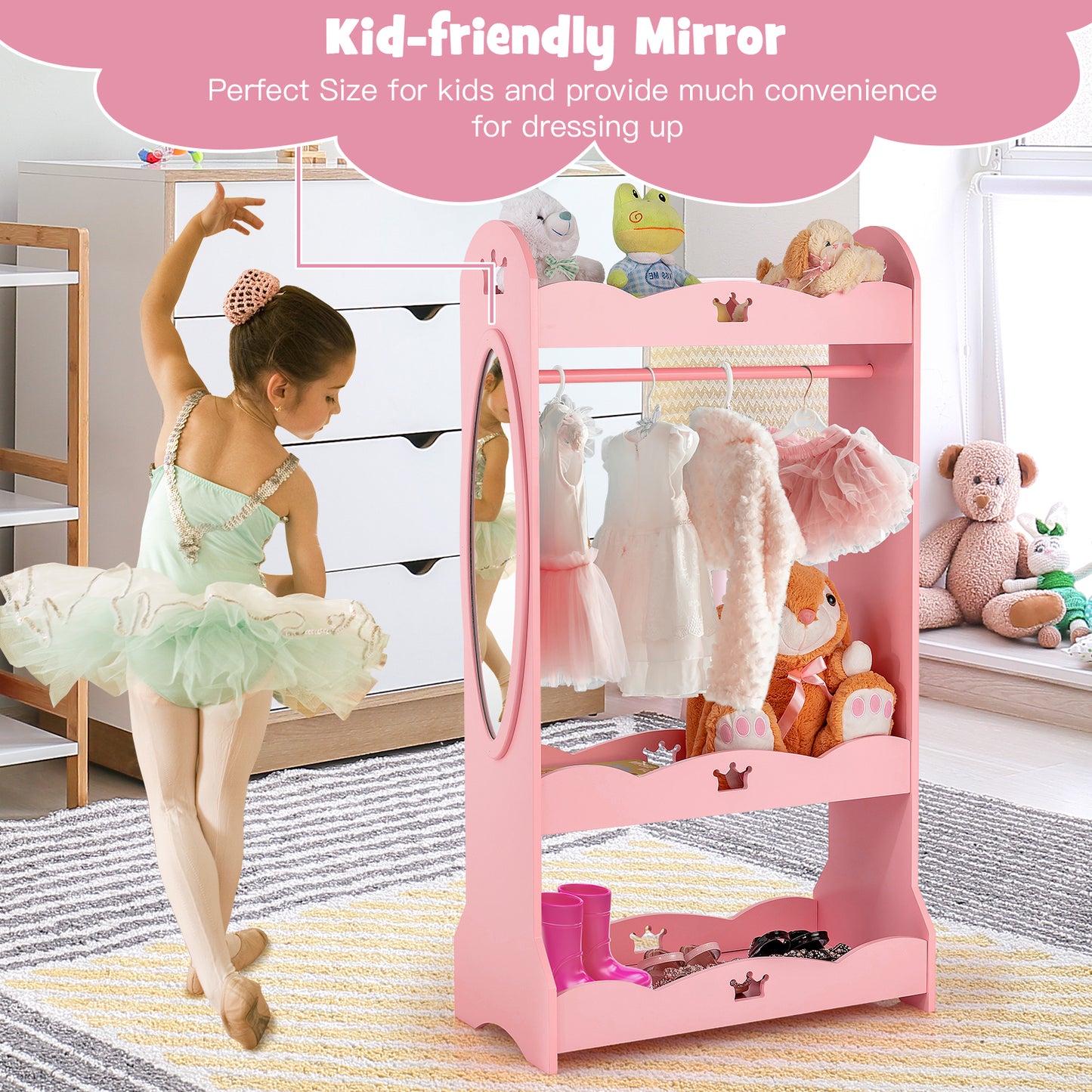 Kids Pretend Costume Closet with Mirror-Pink Kids Crystal