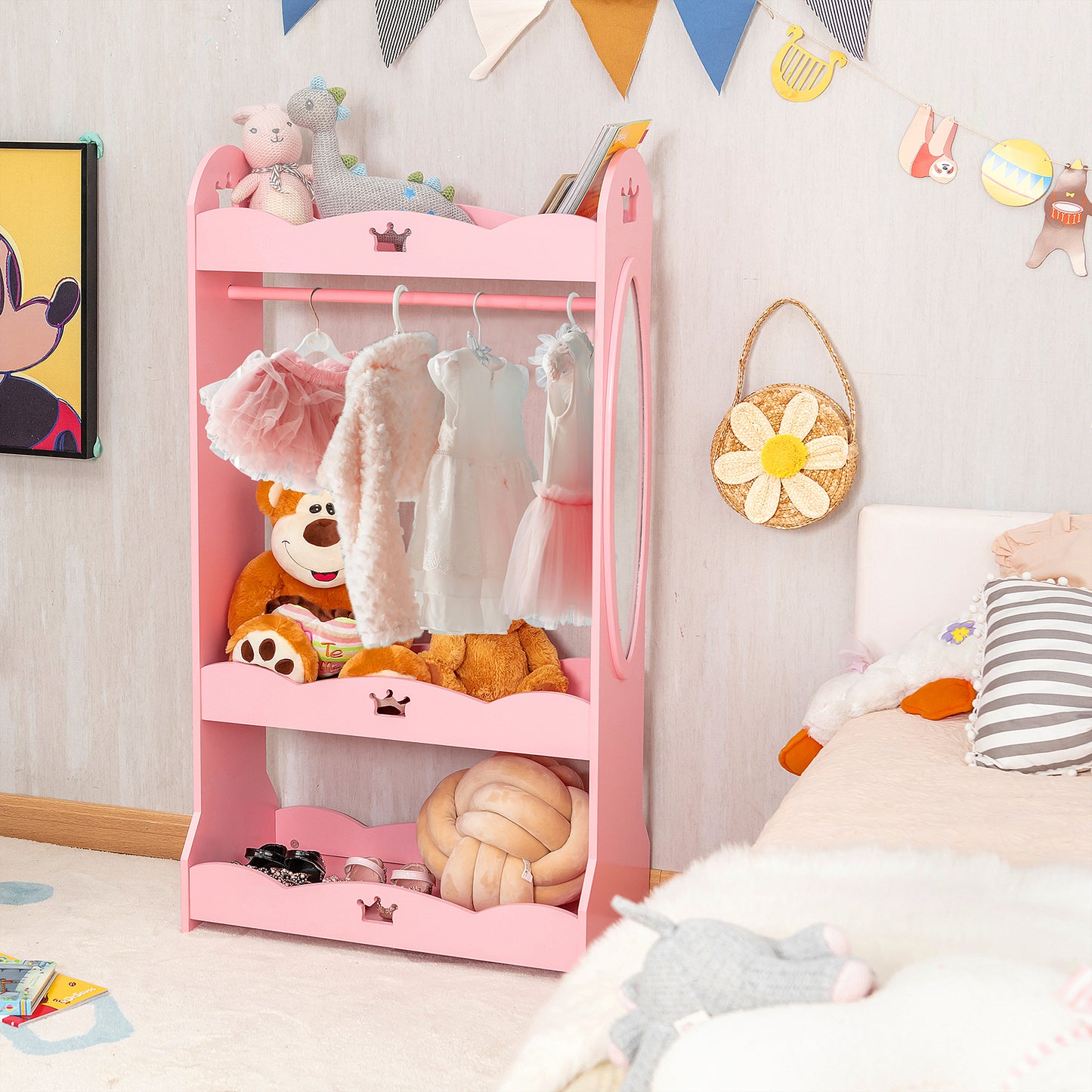 Kids Pretend Costume Closet with Mirror-Pink Kids Crystal