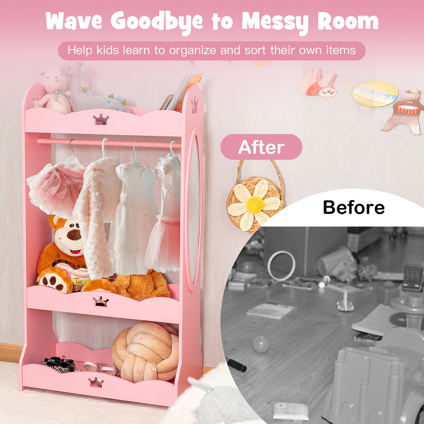 Kids Pretend Costume Closet with Mirror-Pink Kids Crystal