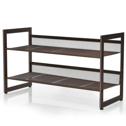 2/3/4 Tiers Flat and Slant Metal Shoe Rack for Entryway Hallway-2-Tier