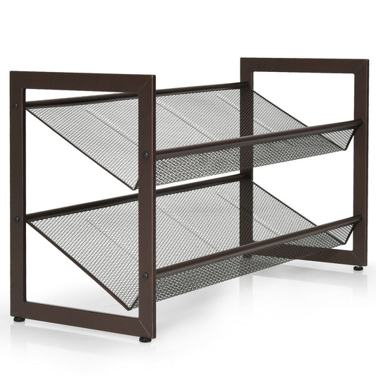 2/3/4 Tiers Flat and Slant Metal Shoe Rack for Entryway Hallway-2-Tier Kids Crystal