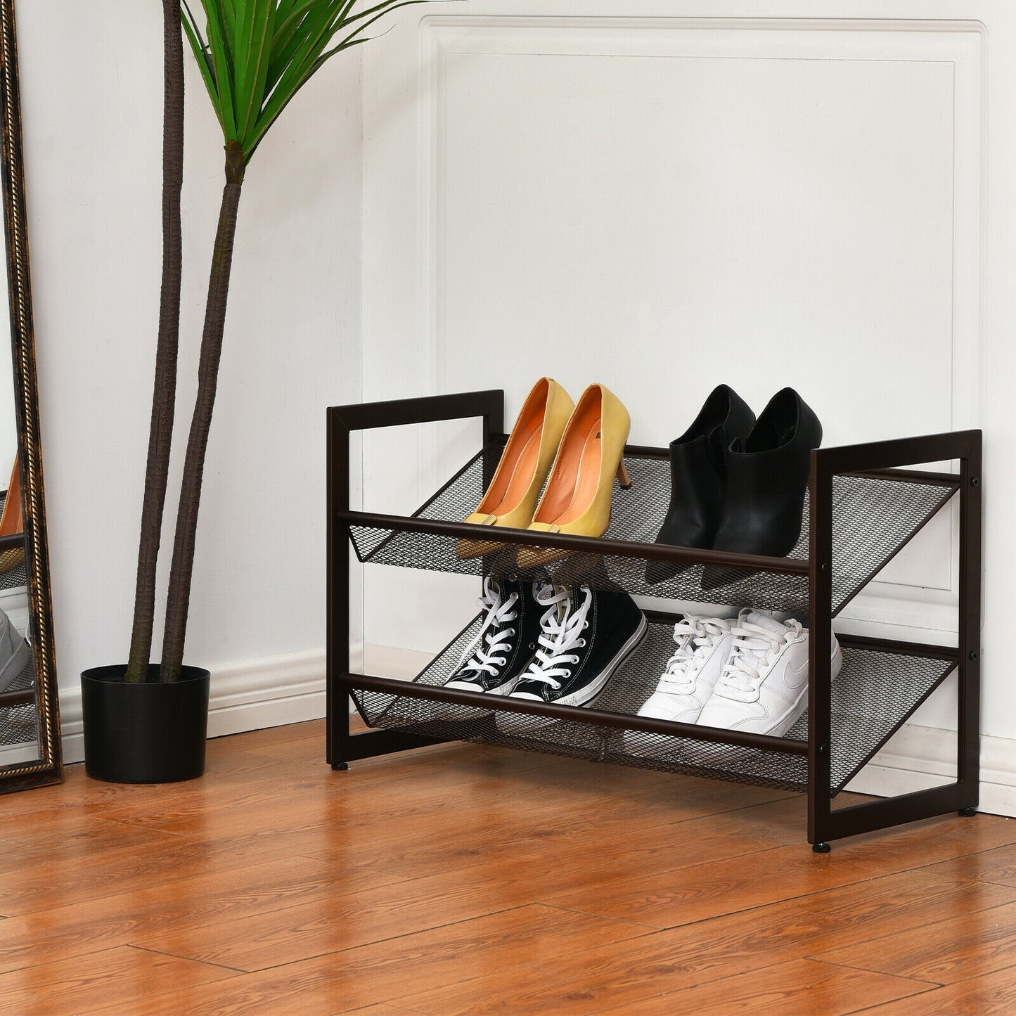 2/3/4 Tiers Flat and Slant Metal Shoe Rack for Entryway Hallway-2-Tier Kids Crystal