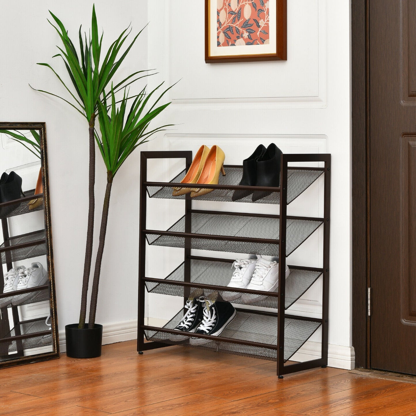 2/3/4 Tiers Flat and Slant Metal Shoe Rack for Entryway Hallway-4-Tier Kids Crystal