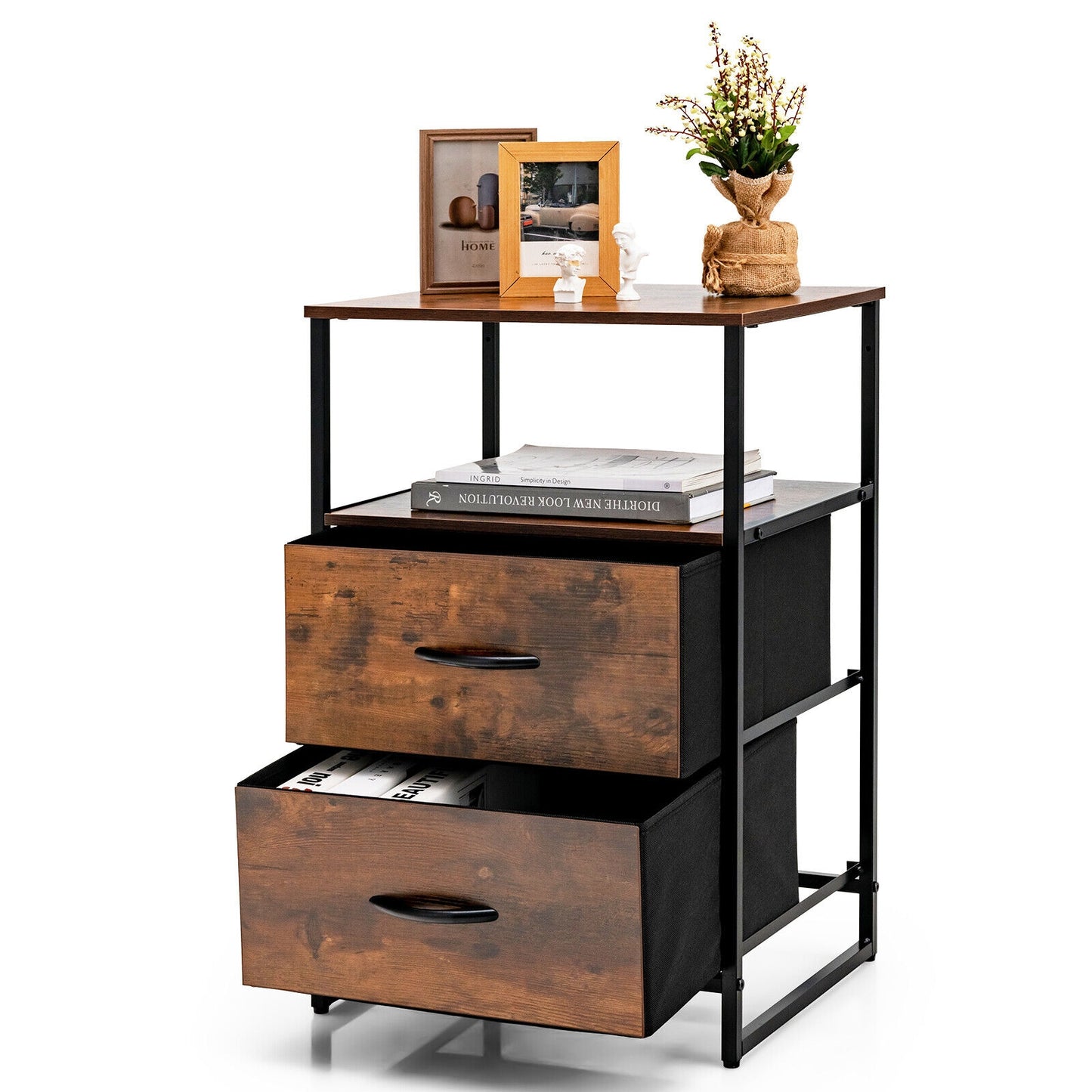 Freestanding Cabinet Dresser with Wooden Top Shelves-S Kids Crystal