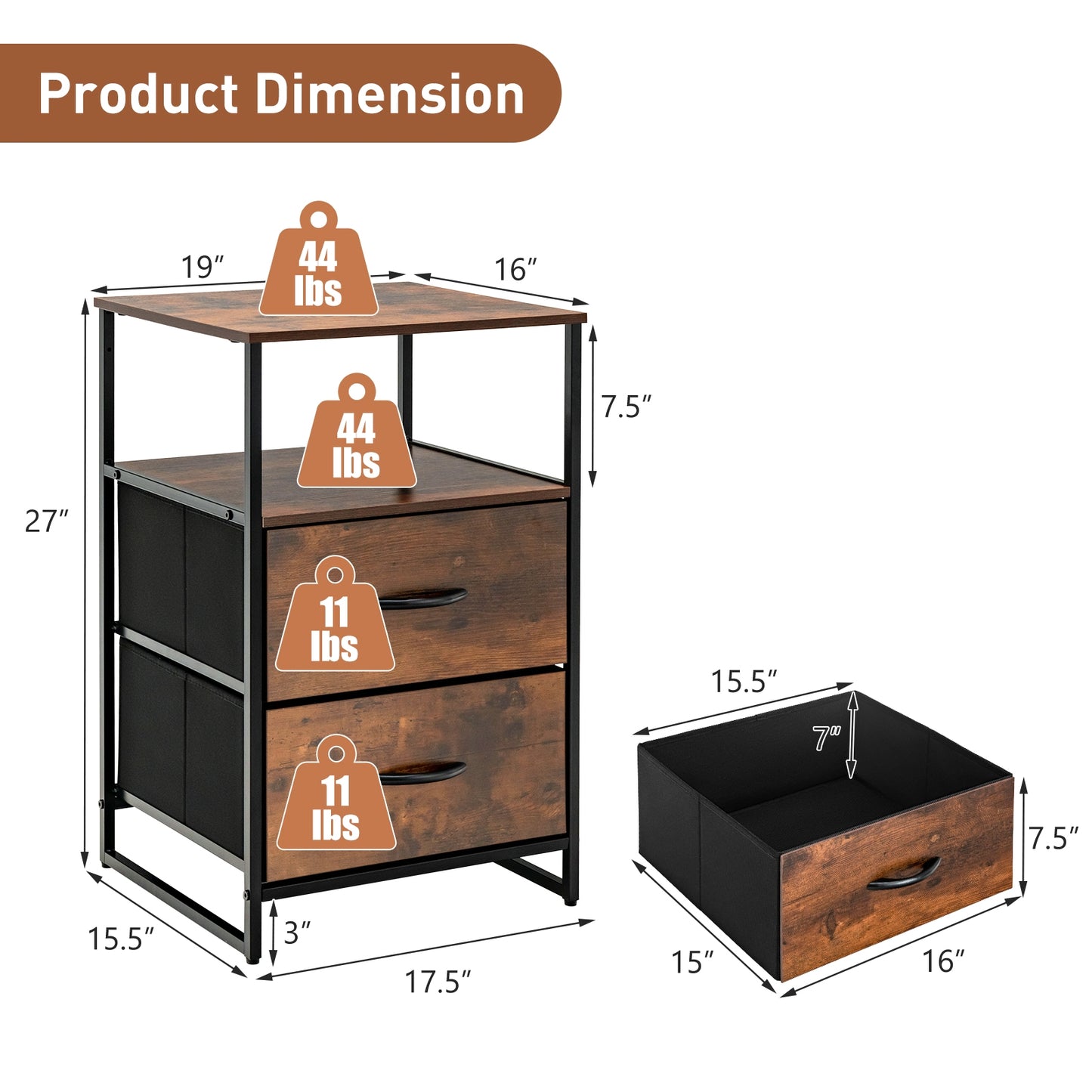 Freestanding Cabinet Dresser with Wooden Top Shelves-S Kids Crystal