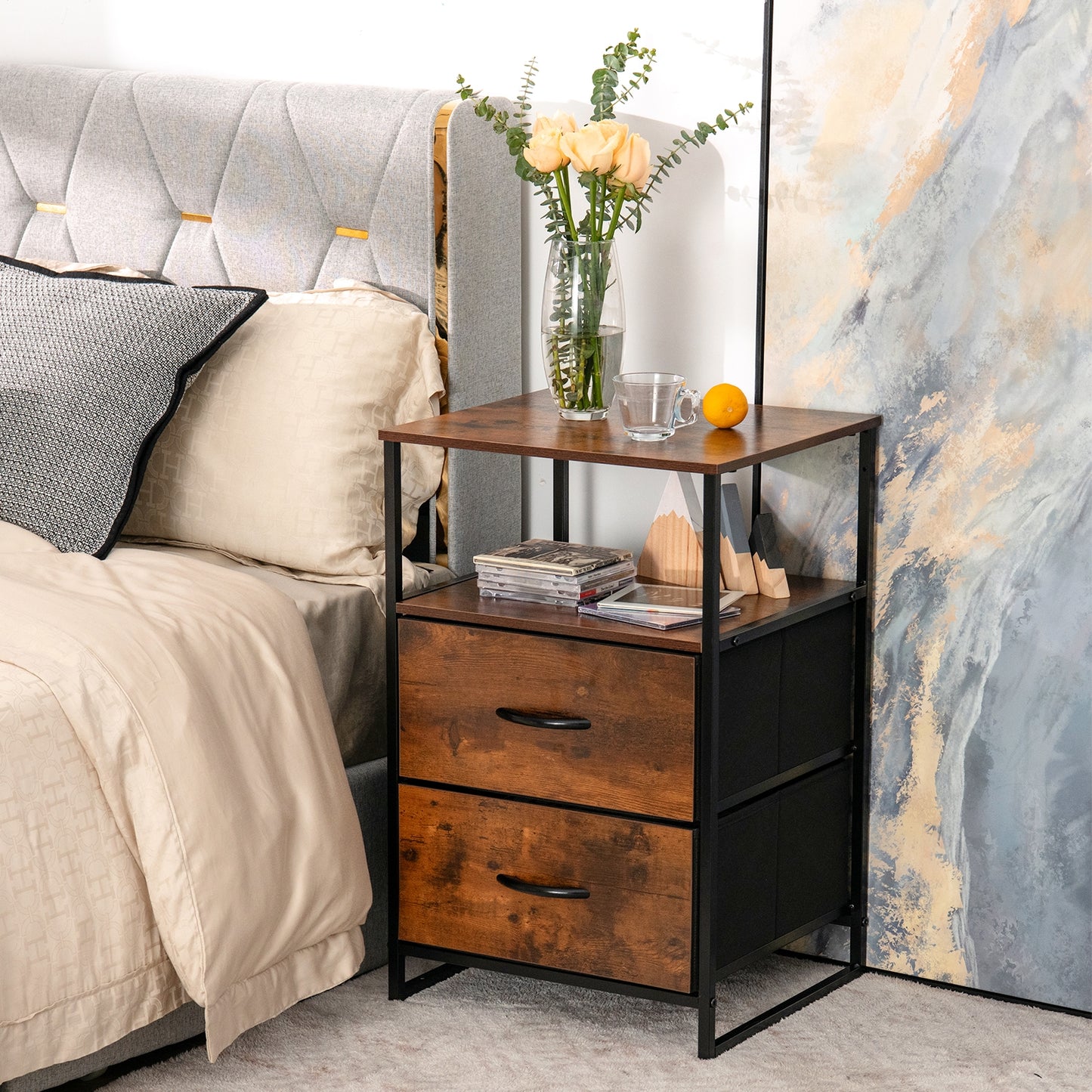Freestanding Cabinet Dresser with Wooden Top Shelves-S Kids Crystal
