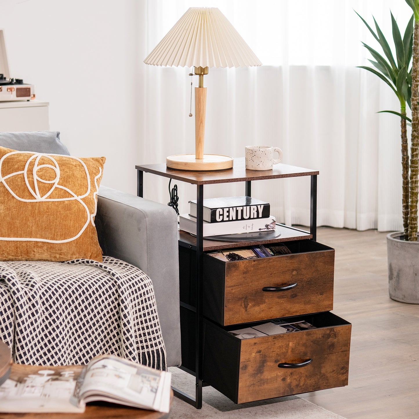 Freestanding Cabinet Dresser with Wooden Top Shelves-S Kids Crystal