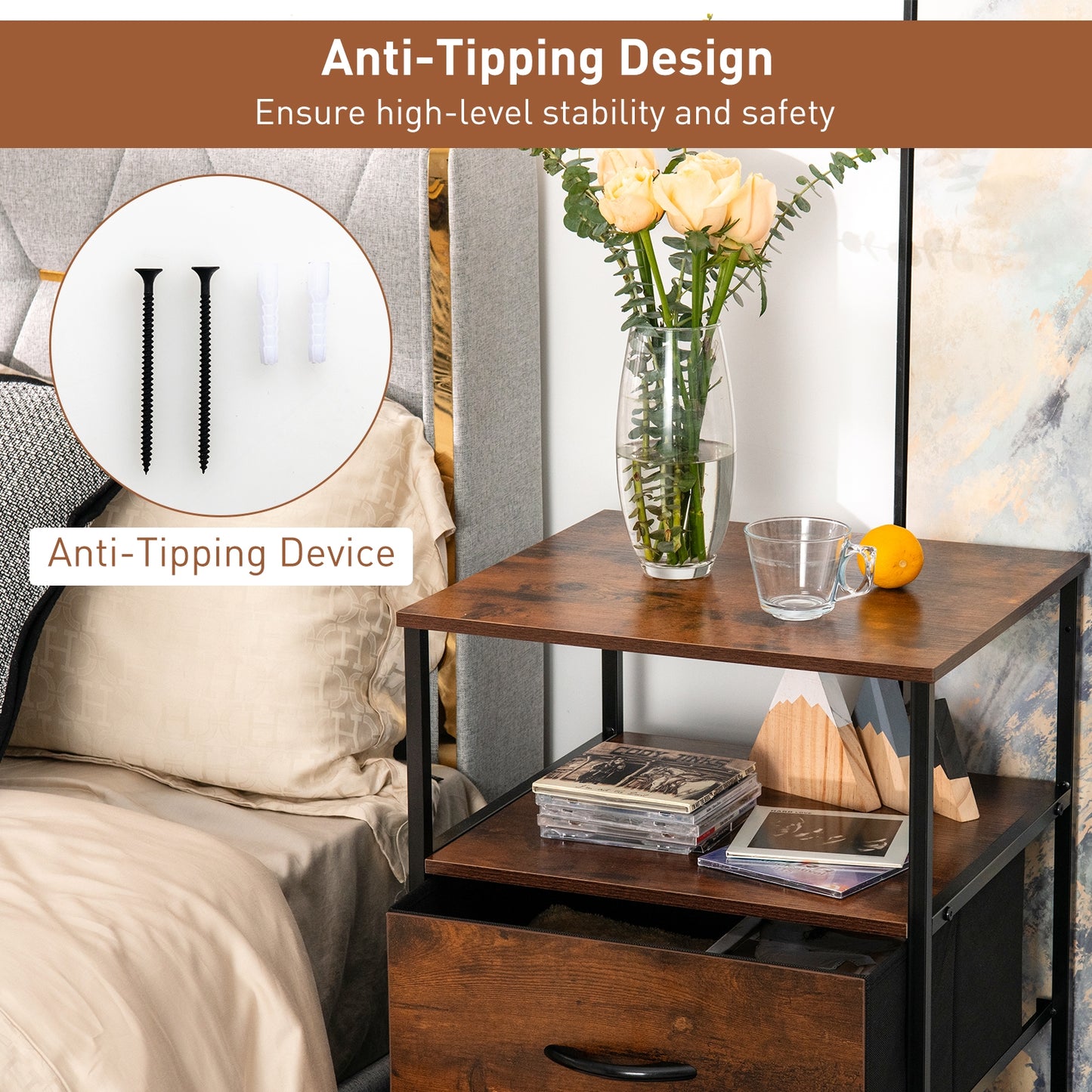 Freestanding Cabinet Dresser with Wooden Top Shelves-S Kids Crystal