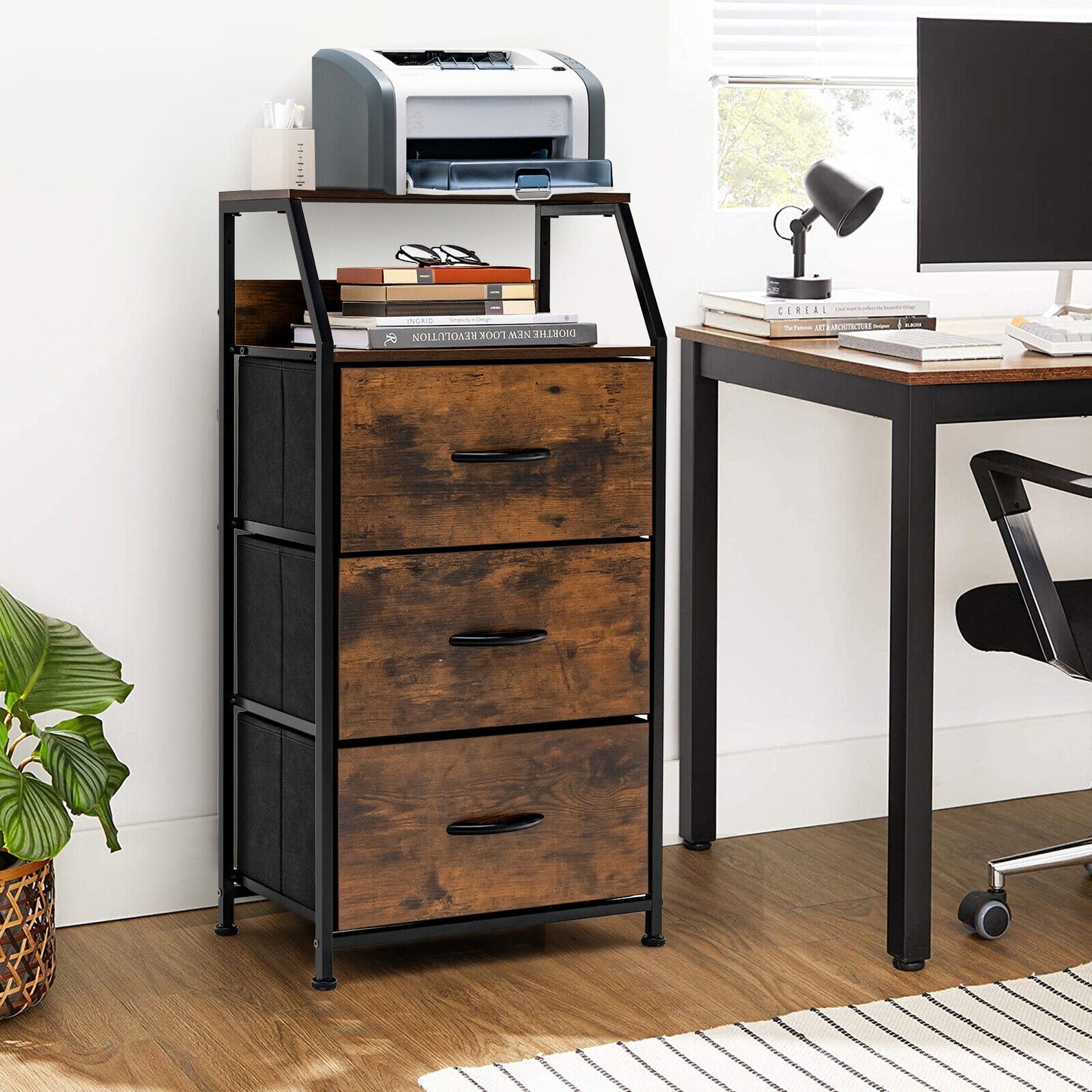 Freestanding Cabinet Dresser with Wooden Top Shelves-M Kids Crystal
