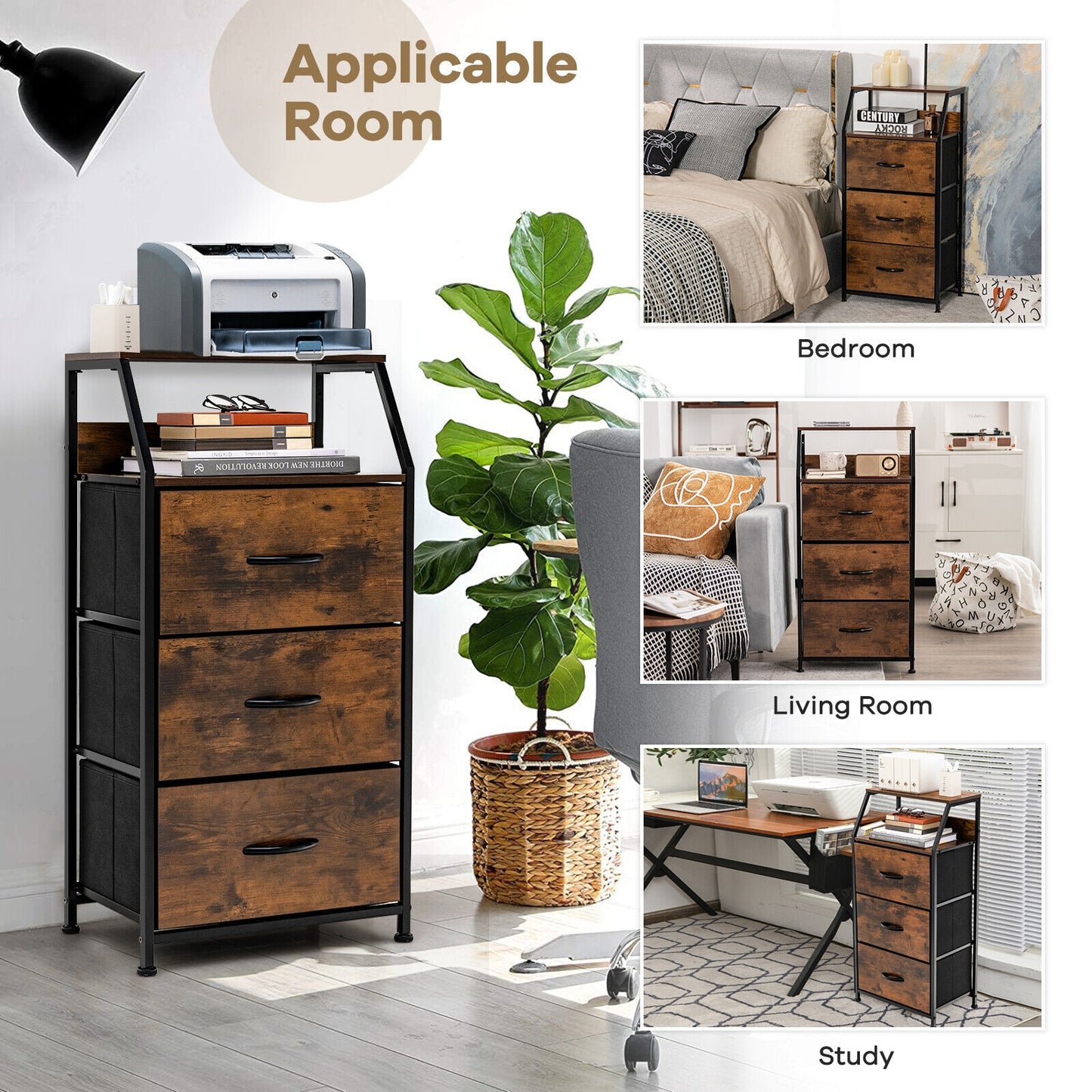 Freestanding Cabinet Dresser with Wooden Top Shelves-M Kids Crystal