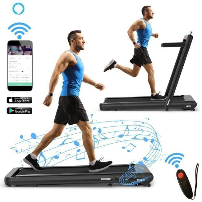 4.75HP 2 In 1 Folding Treadmill with Remote APP Control-Black Kids Crystal