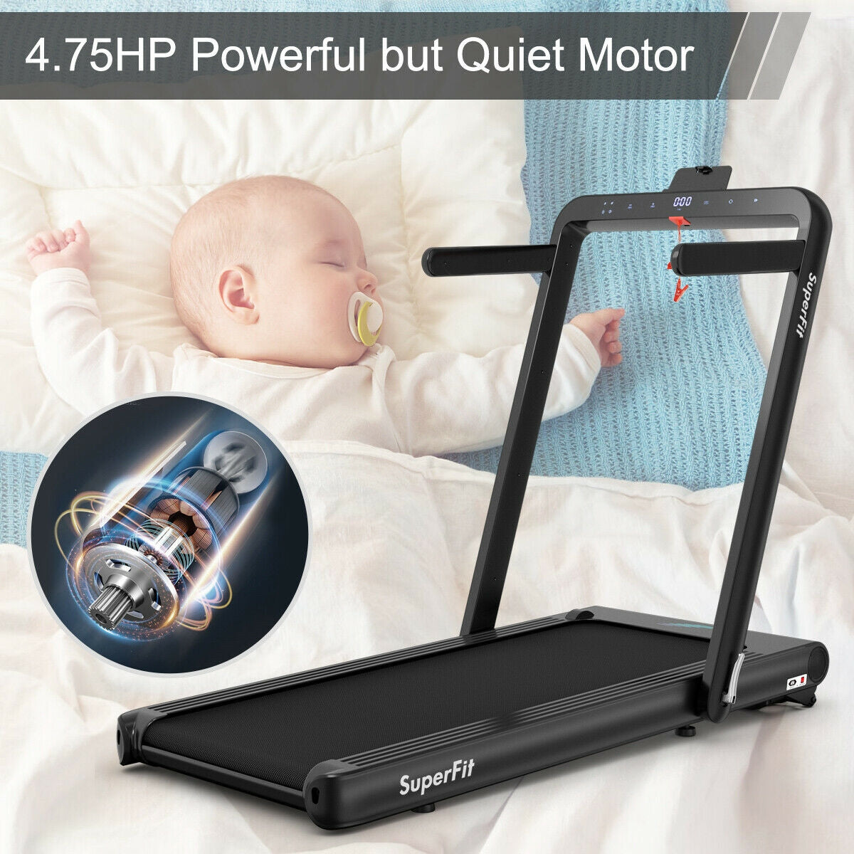 4.75HP 2 In 1 Folding Treadmill with Remote APP Control-Black Kids Crystal