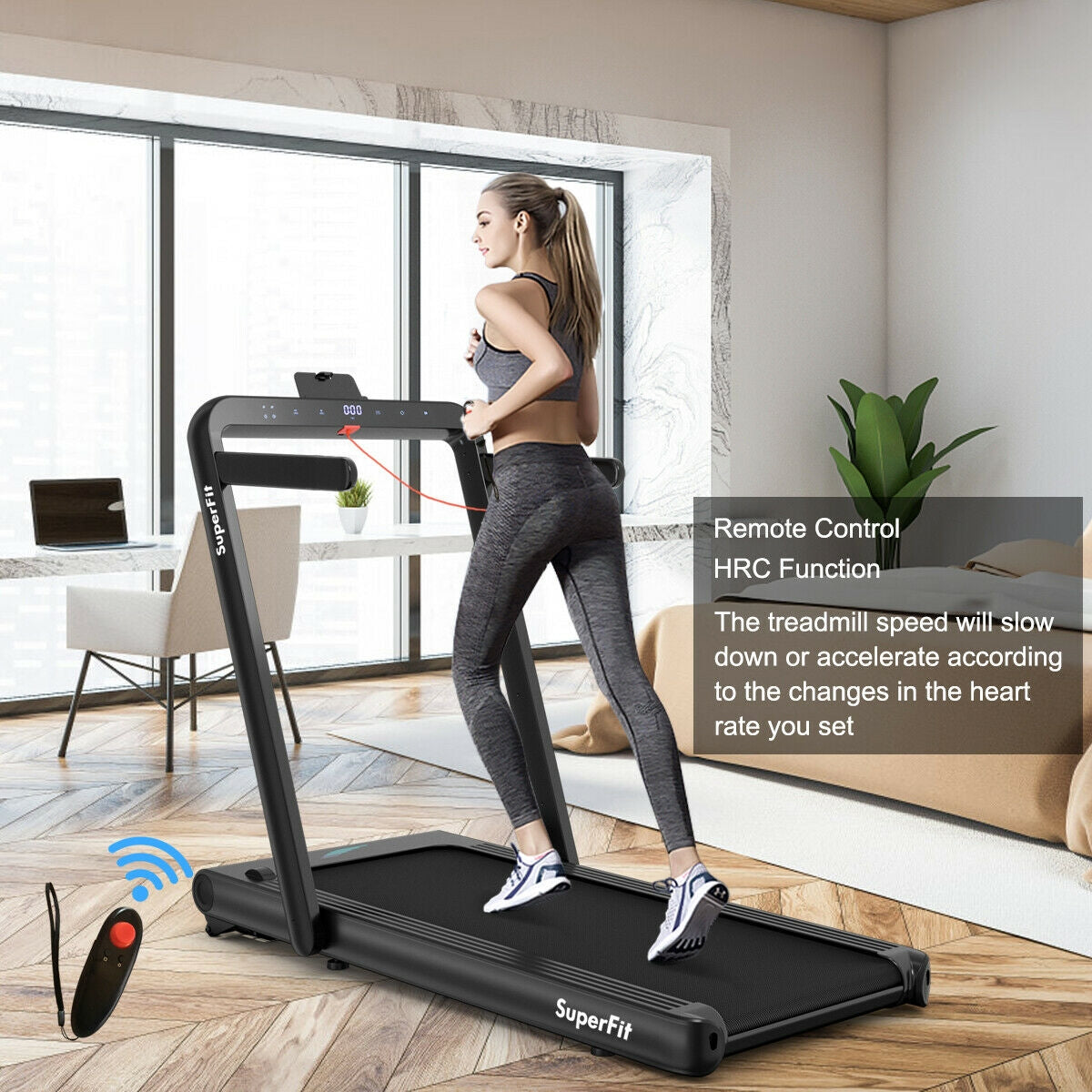 4.75HP 2 In 1 Folding Treadmill with Remote APP Control-Black Kids Crystal